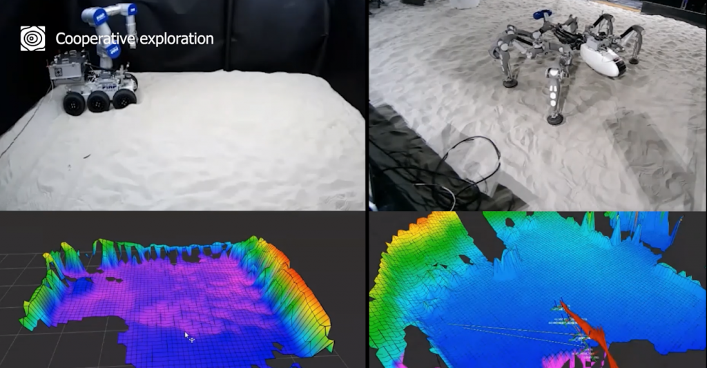 Veles (left) and Mantis (right) performing cooperative exploration and mapping